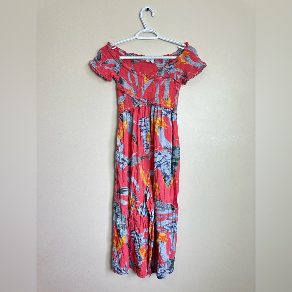 Patrons of Peace Red Tropical Floral Jumpsuit Size S • Boho Wide Leg Romper - Picture 2 of 7